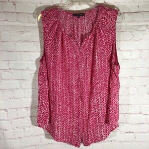 Ava Christine Pink and White Sleeveless Button Down Top - Plus Size 2X